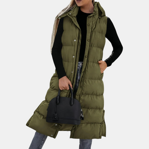 Quilted hooded maxi puffer vest