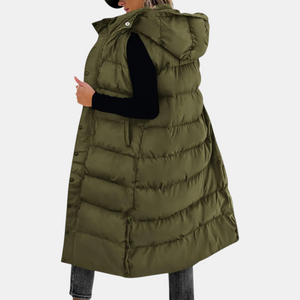 Quilted hooded maxi puffer vest