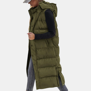 Quilted hooded maxi puffer vest