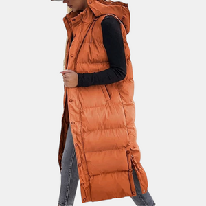 Quilted hooded maxi puffer vest