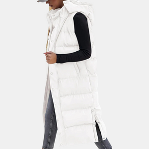 Quilted hooded maxi puffer vest