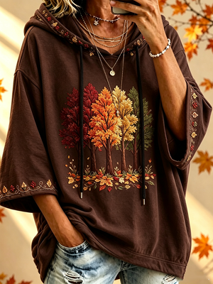 Maria Autumn-Print Oversized Hoodie - Brown