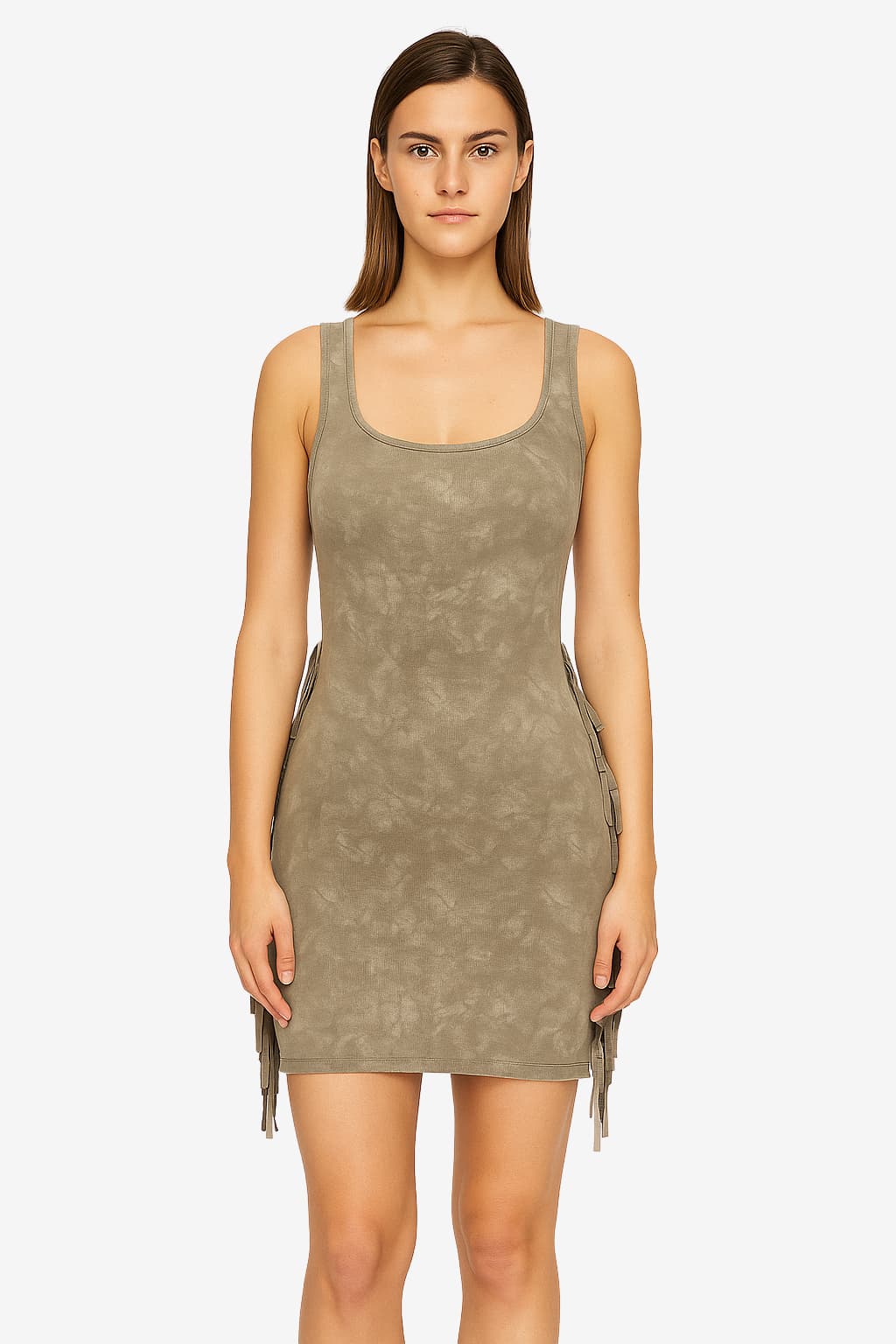 Women's Square Neck Sleeveless Fringe Mini Dress