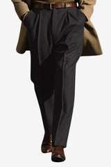 Men's Wool Pleated Trousers with Adjustable Waistband