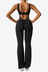 Women’s Sleeveless Flared Jumpsuit Stretch Fit V-Back