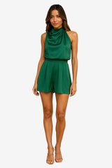 Women’s Satin Halter Romper Sleeveless Party Jumpsuit