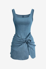 Women's Denim 3D Flower Ruffle Mini Dress