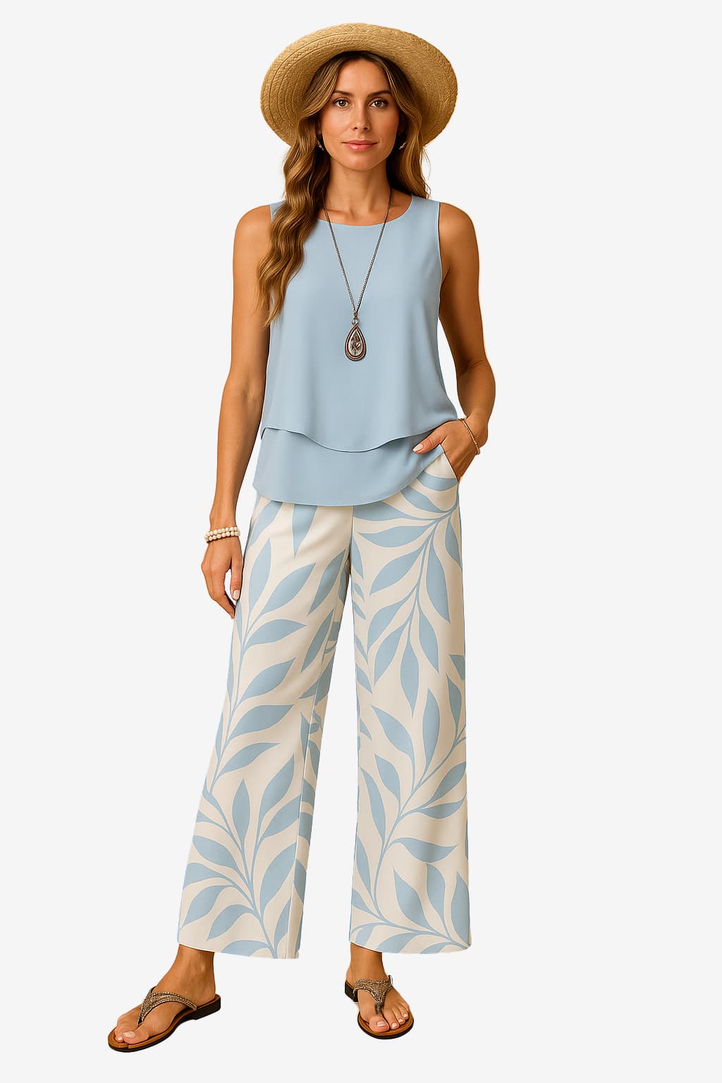 Women's Summer Two - Piece Set, Sleeveless Top &amp; Wide-Leg Trousers
