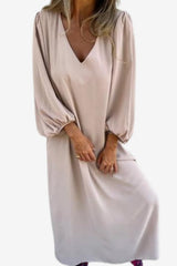 Women’s V-Neck Maxi Dress Balloon Sleeve Flowy Fit