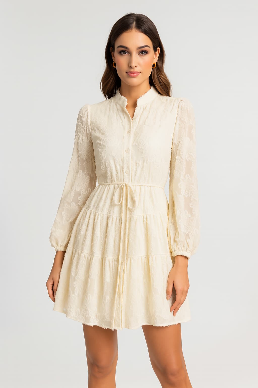 Women's V-Neck Long Sleeve Mini Dress with Tie Belt