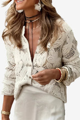 Women’s Lace Button Down Blouse Long Sleeve Top