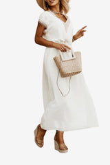 Women’s Boho V-Neck Summer Dress with Short Sleeves