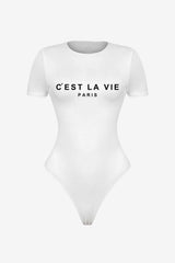 Women’s Graphic Bodysuit Short Sleeve Round Neck Fit