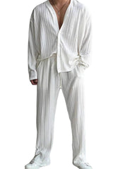 Men's Pleated Lounge Set - Long Sleeve Shirt &amp;Elastic Waist Trousers