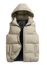 Men's Quilted Padded Vest with Removable Hood, Zipped Pockets