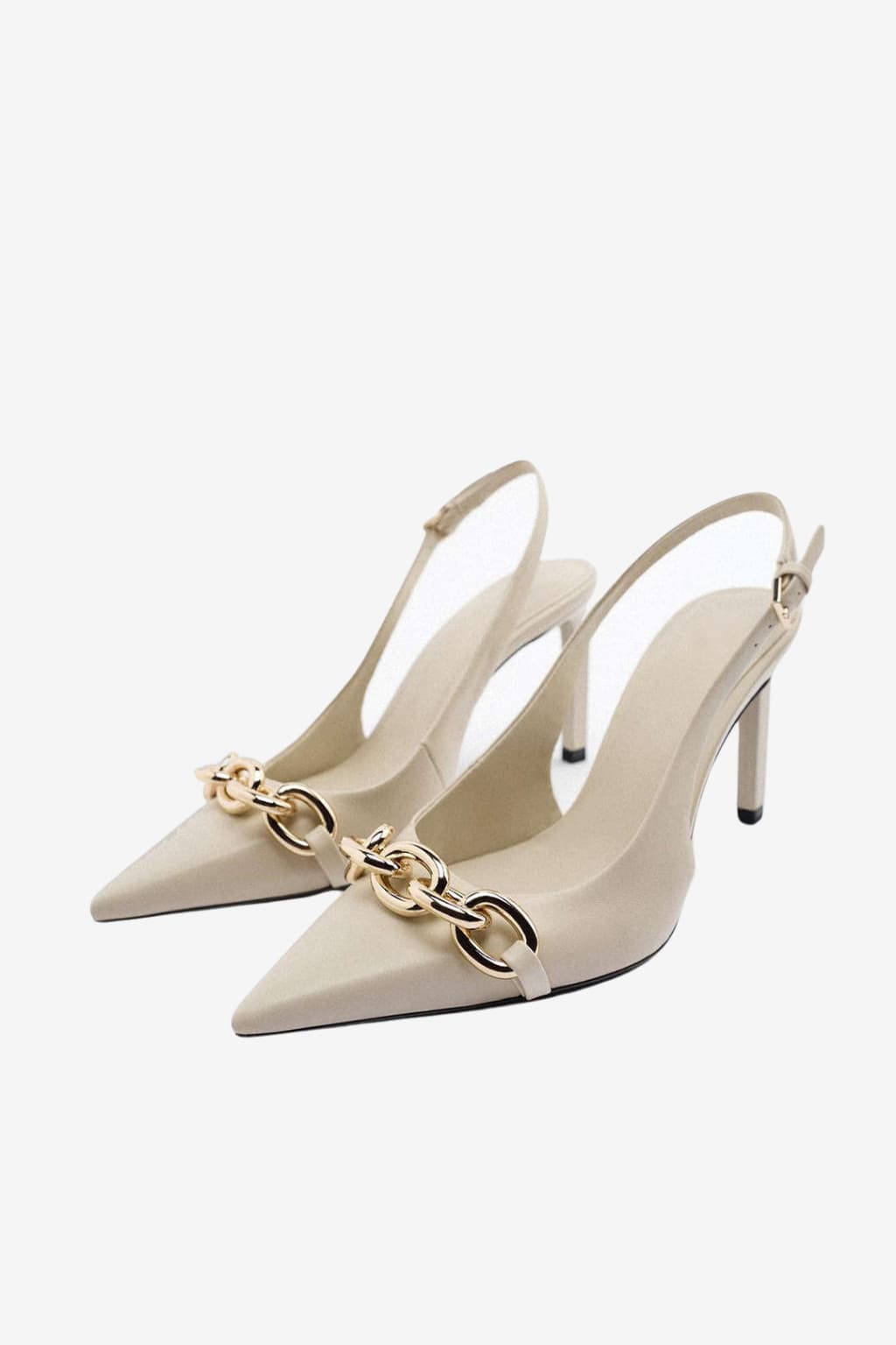 Women's Slingback Pointed Toe Stiletto Heels with Gold Chain Detail