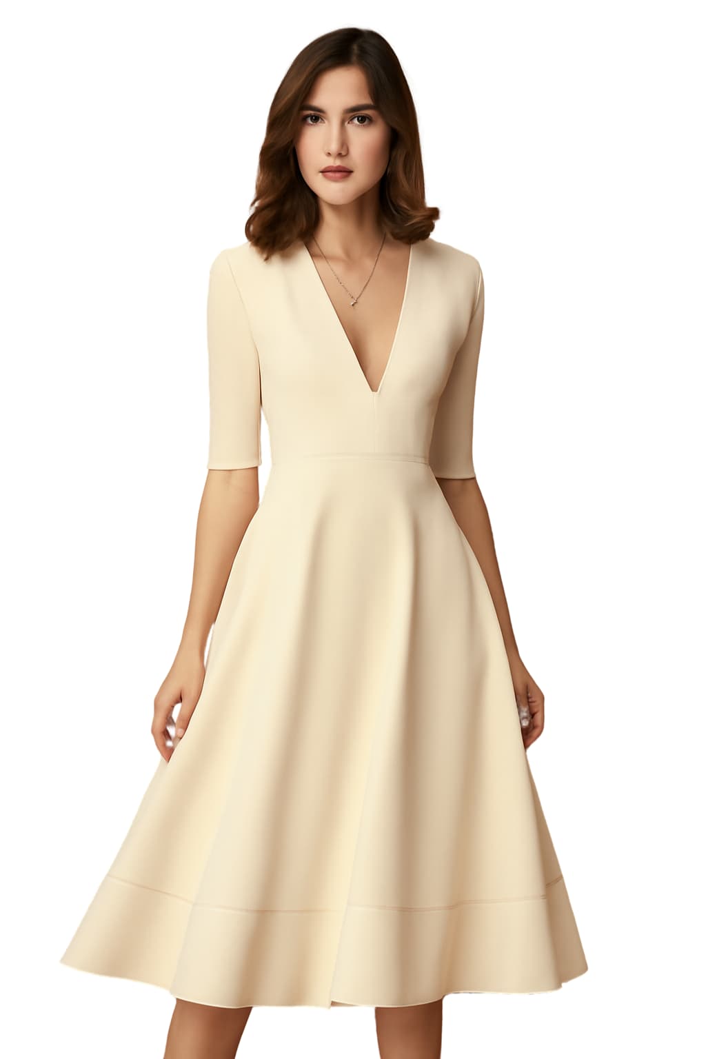 Women's V-Neck A - Line Midi Dress
