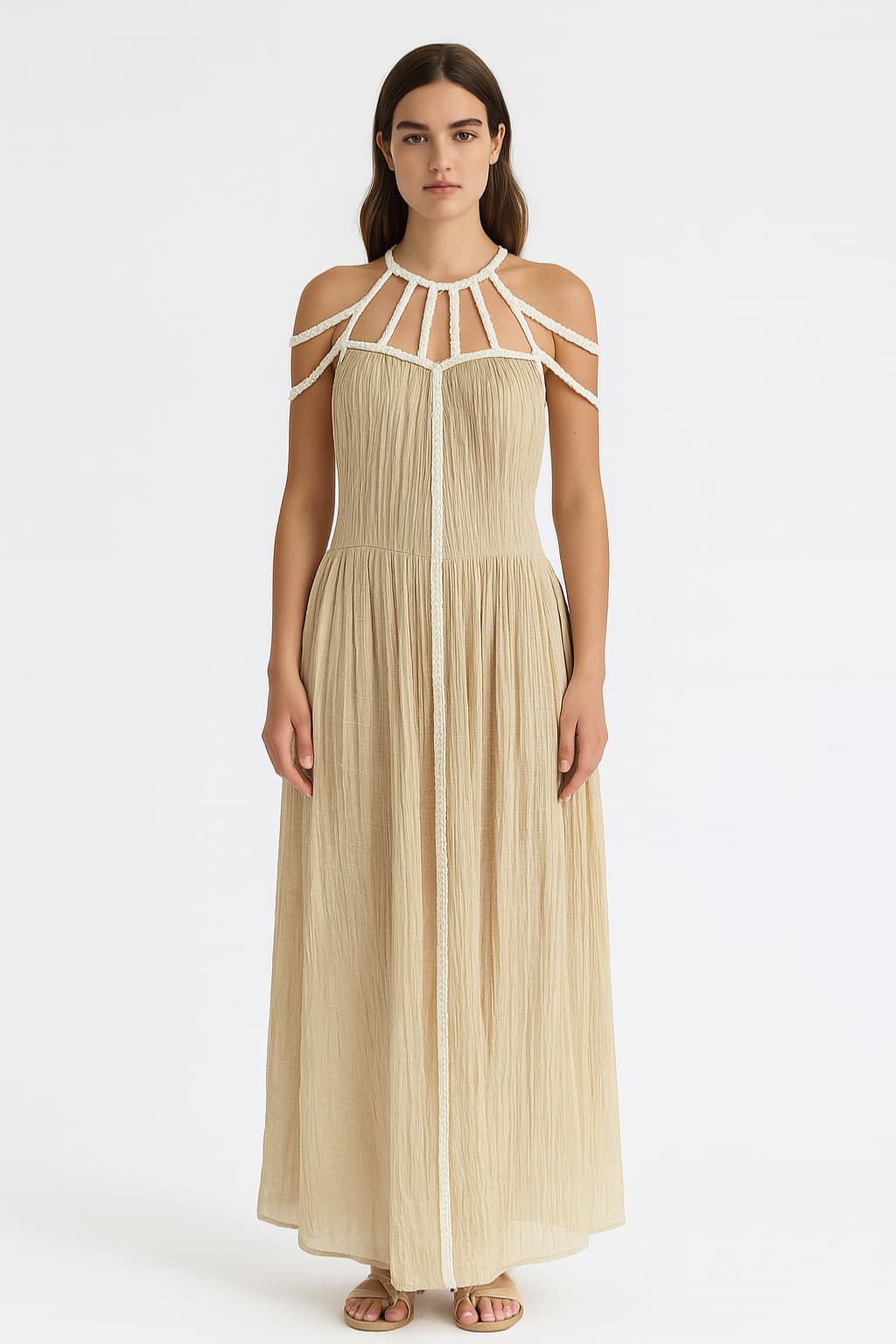 Women's Sleeveless Maxi Dress with Braided Straps