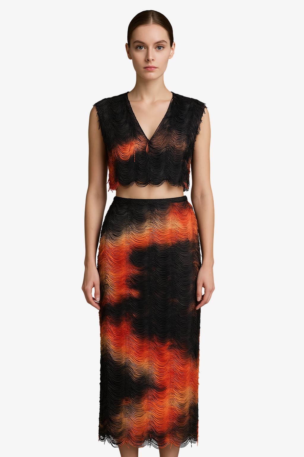 Women's V-Neck Fringed Crop Top &amp; Maxi Skirt Set