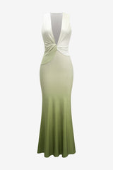 Women's Sleeveless V-Neck Ombre Satin Maxi Dress