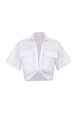 Women’s Cropped Shirt with Flap Pockets Short Sleeve