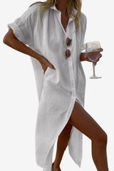 Women's Long Linen Blend Shirt Dress - Button Down Relaxed Fit