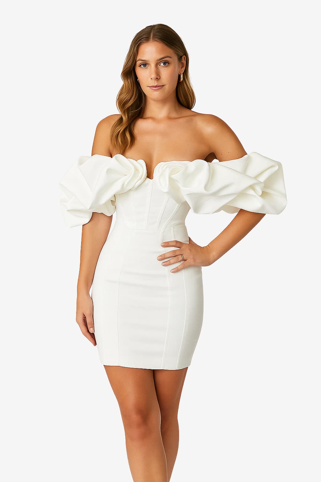 Women's Strapless Mini Dress with Puff Sleeves
