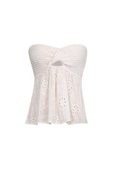 Women’s Strapless Boho Top Knot Front Embroidered