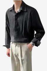 Men’s Striped Long Sleeve Shirt Button-Up Slim Fit