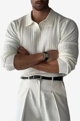 Men’s Long Sleeve Knitted Polo Shirt Ribbed Collar Fit
