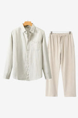 Men’s Linen Look Shirt and Trousers Set Casual Fit