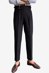 Men’s High Waist Pleated Trousers Slim Fit Formal