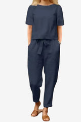 Women’s Linen Jumpsuit with Long Sleeve Wrap Top