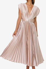 Women's Sleeveless V-Neck Midi Dress A-Line Pleated