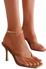 Women’s Mid Heel Thong Sandals Square Toe PU Leather