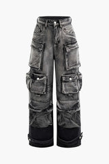 Women's Wide Leg Cargo Jeans High-Waisted Multi - Pocket