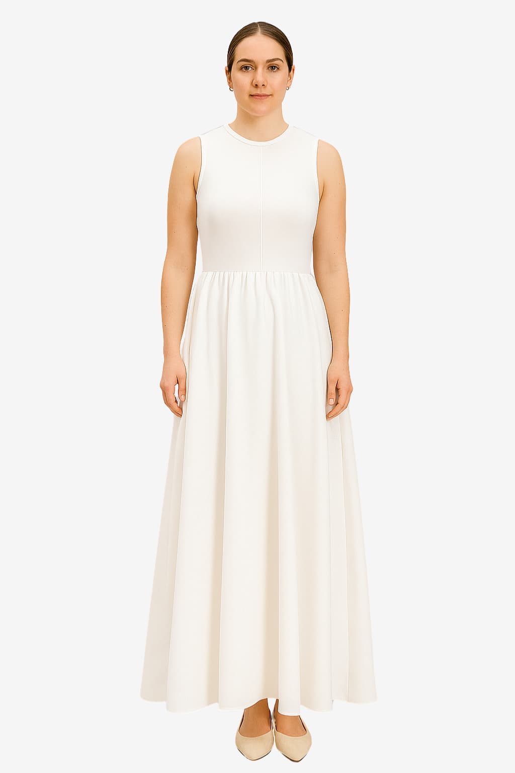 Women's Sleeveless Midi Tank Dress with Pocket Detail