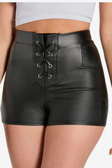 Women’s High Waist Faux Leather Lace-Up Shorts