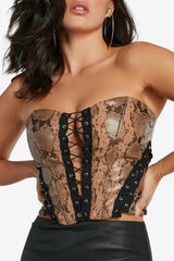 Women’s Strapless Faux Leather Corset Top