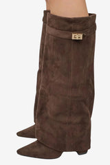 Women’s Suede Ankle Boots with Block Heel and Zip