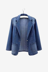 Women's Tailored Denim Blazer Blue Cotton Suit Collar