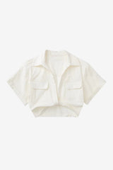 Women’s Cropped Linen Shirt with Cross Front Detail