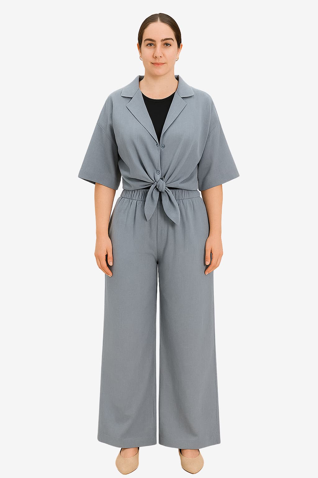 Women's Tie-Front Shirt &amp; Wide-Leg Trousers Set,