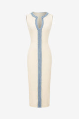 Women's Sleeveless Maxi Dress White Slim Fit V-Neck