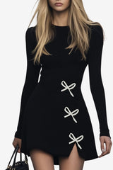 Women’s Black Mini Dress Long Sleeve Flared Skirt