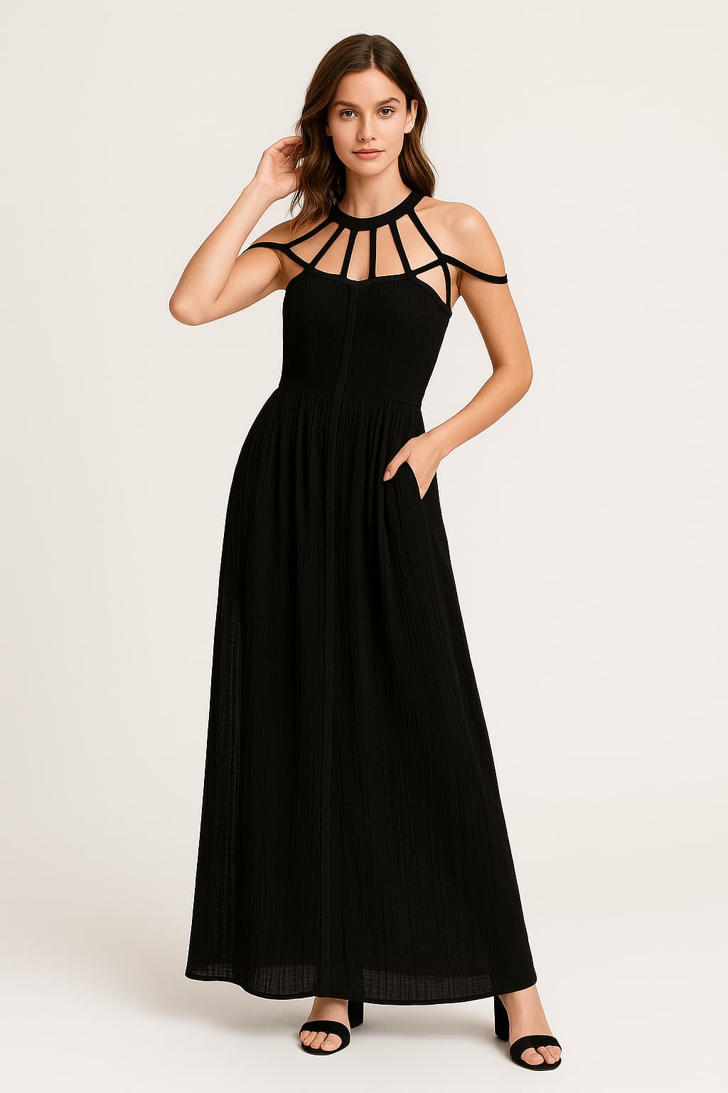Women's Sleeveless Maxi Dress with Braided Straps