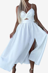 Women’s Backless Twist Midi Dress with Spaghetti Straps