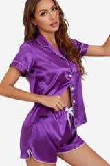 Women’s Satin Pyjama Set Short Sleeve Top and Shorts