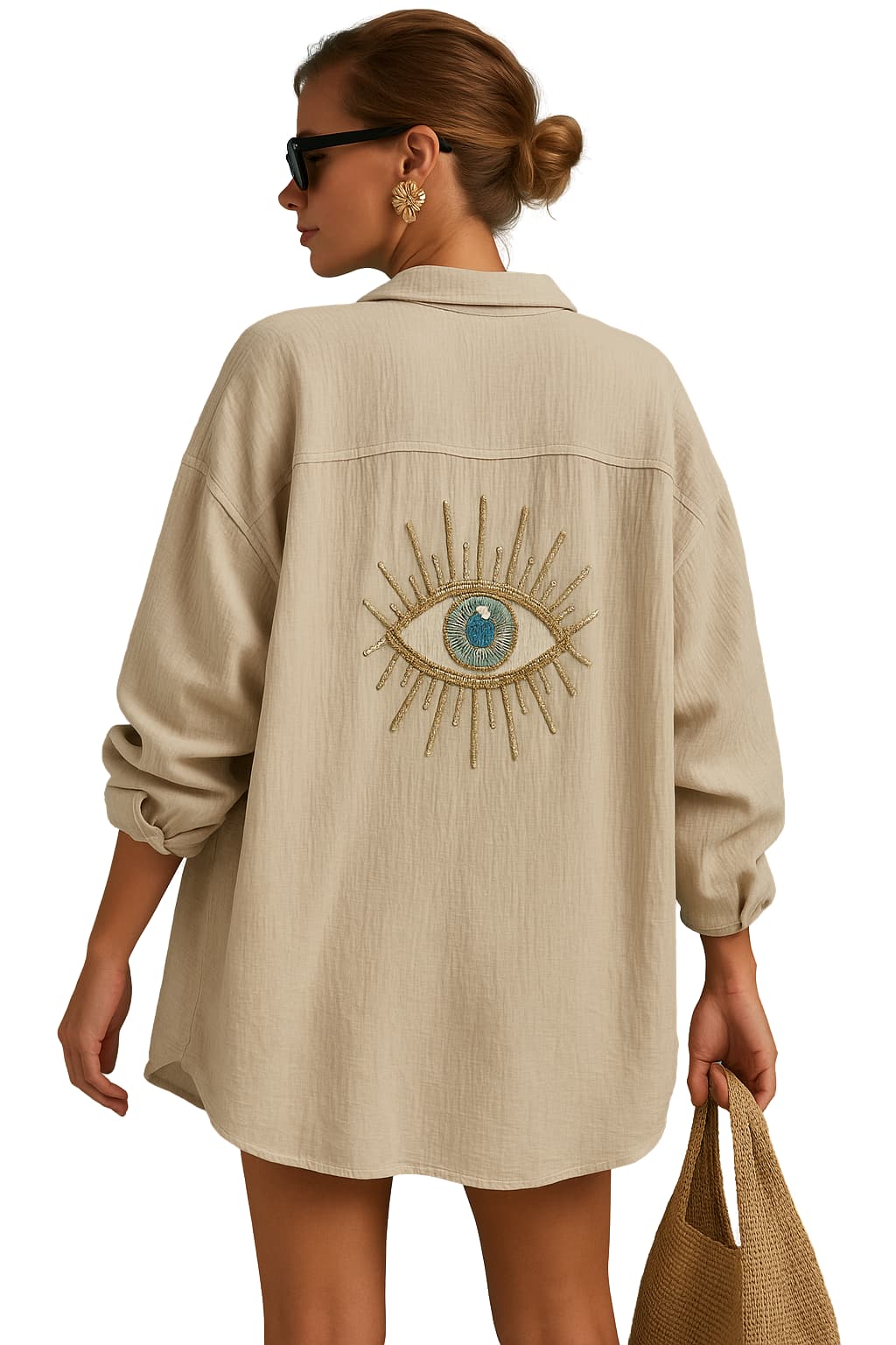 Women's Sleeveless V-Neck Cami Top with Beaded Eye Detail