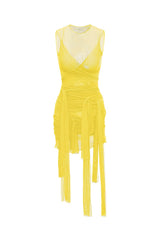 Women’s Mesh Ruched Mini Dress Sleeveless Bodycon Fit